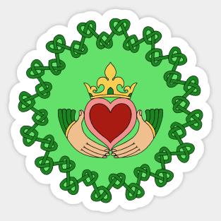 Claddagh and Green Knotwork Sticker
